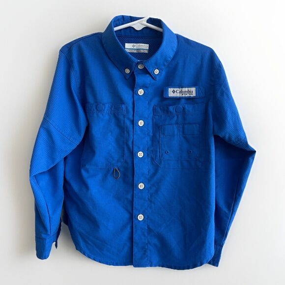 Columbia PFG Bahama Shirt Boys Size XXS 4/5 White Cap Blue Fishing Long Sleeve - Picture 1 of 3